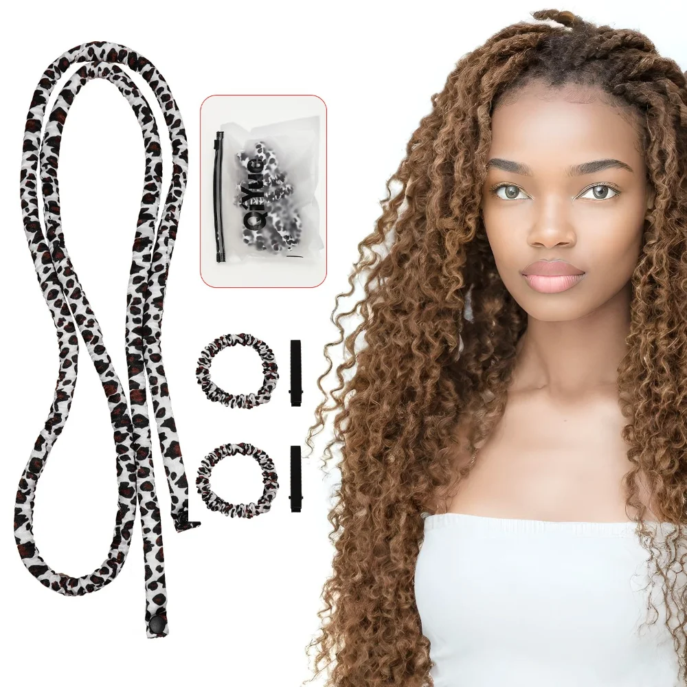 Extra Long No Heat Heatless Curling Ribbon Bendable Overnight Hair Rollers Multi Color Leopard Print Hair Styling Tool