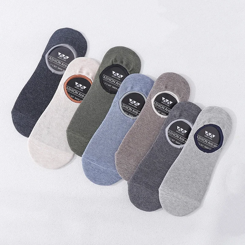 1/3 Pairs Men‘s Mesh Breathable No Show Socks Summer Openwork Solid Color Cotton Boat Socks Silicone Anti-Slip Low Cut EU 39-44