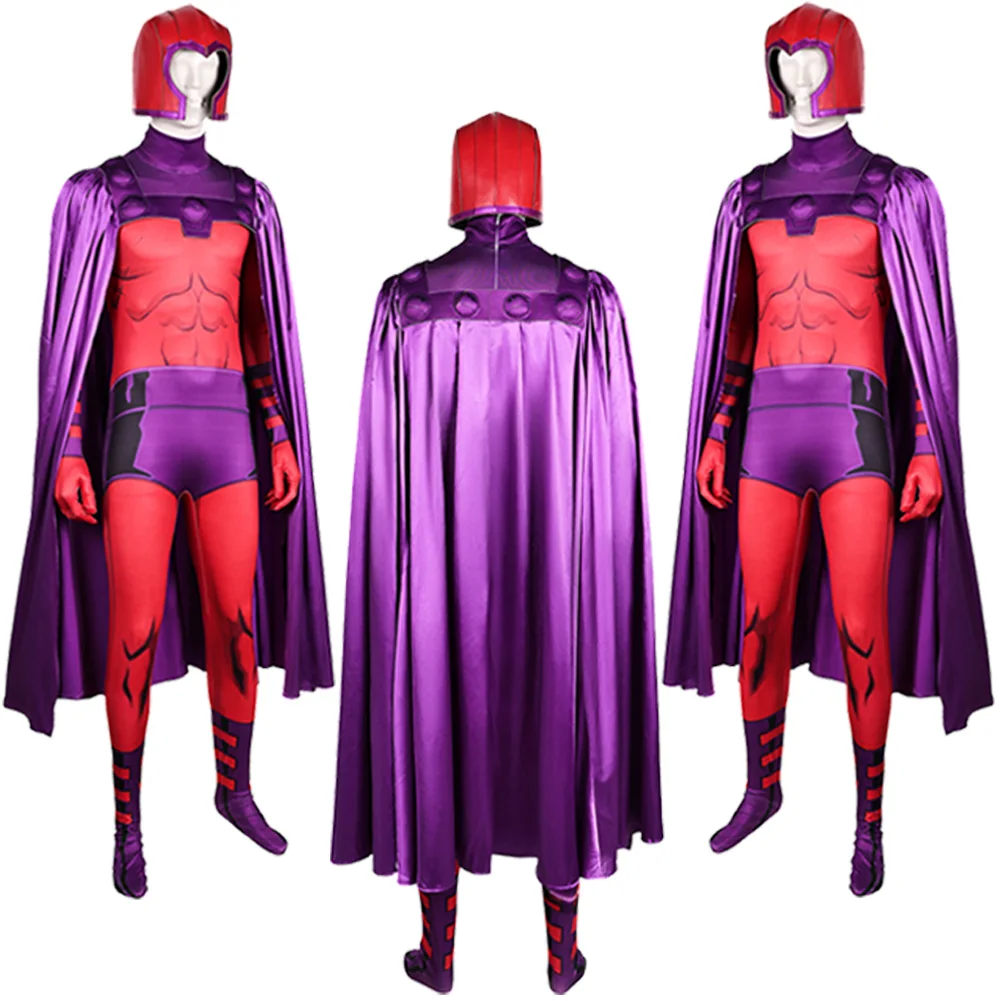 Magneto Cosplay Jumpsuit Cloak Costume Movie Super Villain X Roleplay Outfits Headgear Mask Male Halloween Disguise Party Suits