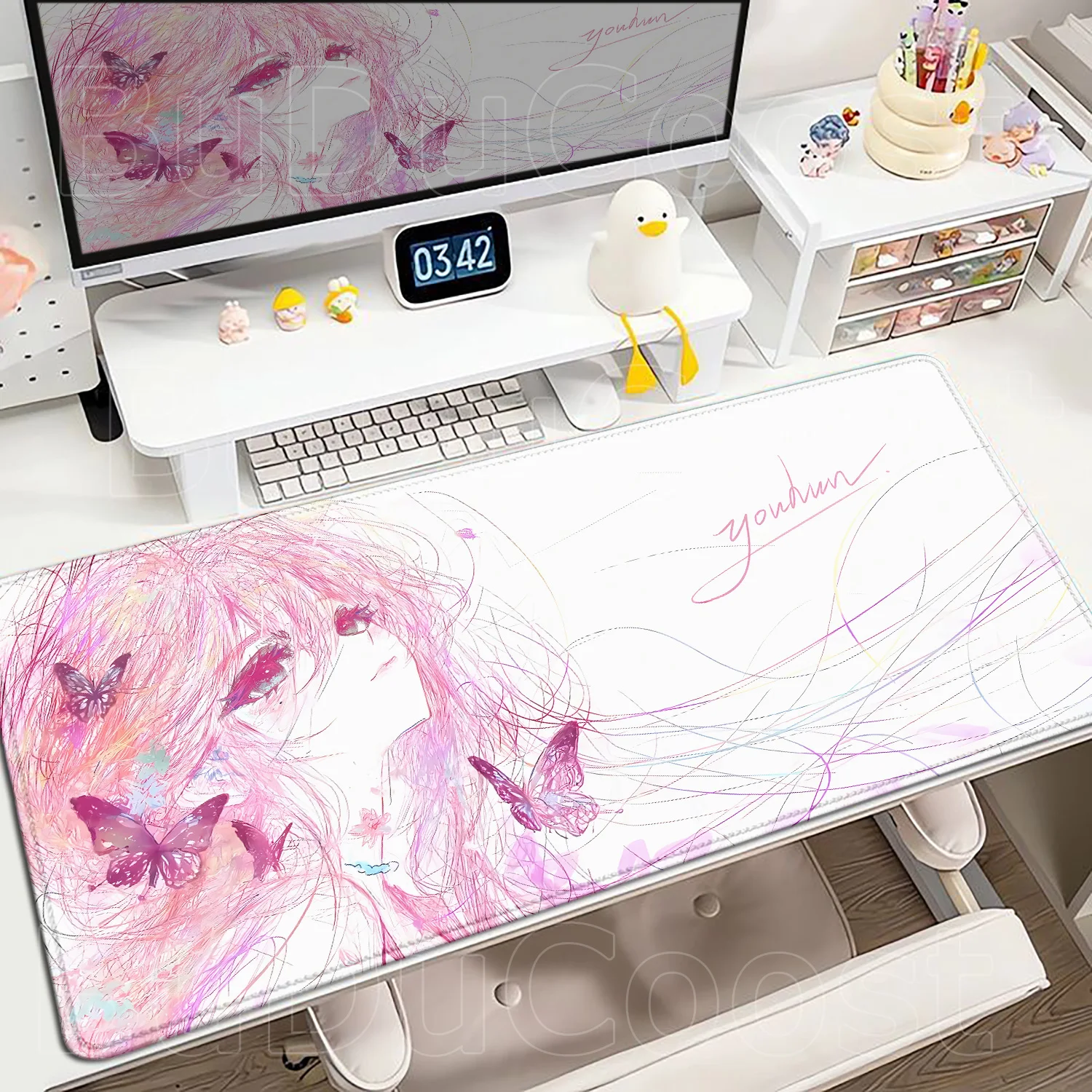 

Pretty Pink Anime Girl Mousepad PC Gamer Cute Large Desk Mat Office Laptop Gaming Mouse Pad Kawaii PC Keyboard Rug Birthday Gift