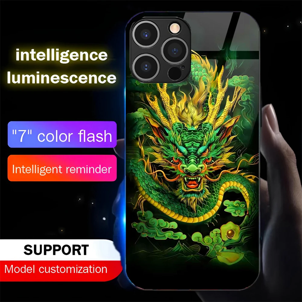 

Chinese Dragon Pattern LED Light Luminous Phone Case Glitter Cover For Samsung S25 S24 S23 S22 S21 S20 FE Note Plus 20 Ultra