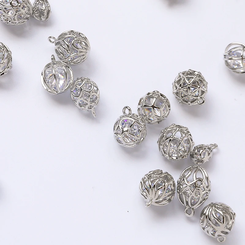 1pcs Diy Handmade Jewelry Accessories White K Winding Inlaid Pearl Zircon Bead Earring Material Bracelet Necklace Pendant Charms
