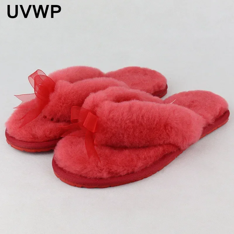 fashion Style Natural Sheep Wool Women Summer Slippers Summer Home Leisure Shoes Indoor Flip Flops Slipper Shoes Hot Sale