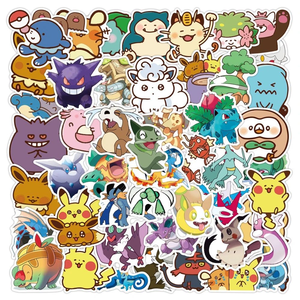 

10/30/50pcs Anime Pokemon Cute Pikachu Eevee Stickers Decals for Kids Toy Phone Skateboard Notebook Kawaii Cartoon Sticker Pack