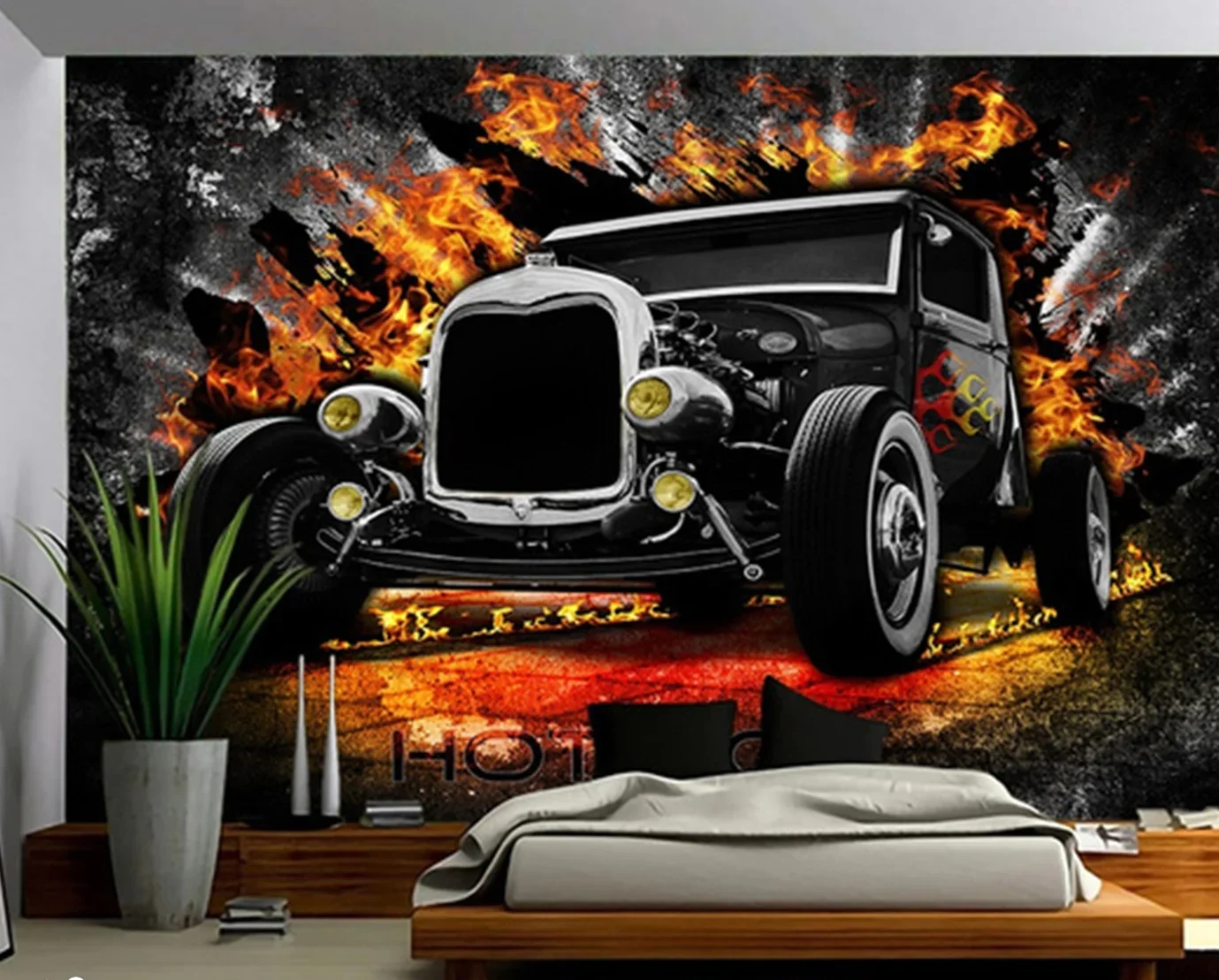 Hot Rod Tapestry Modified Car  Wall Hanging Art Bedroom Decoration Psychedelic   Curtain Background