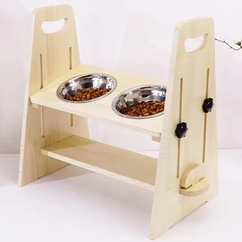 

Регулируемая подставка для корма для кошек и собак из массива дерева, приподнятая миска для корма для животных