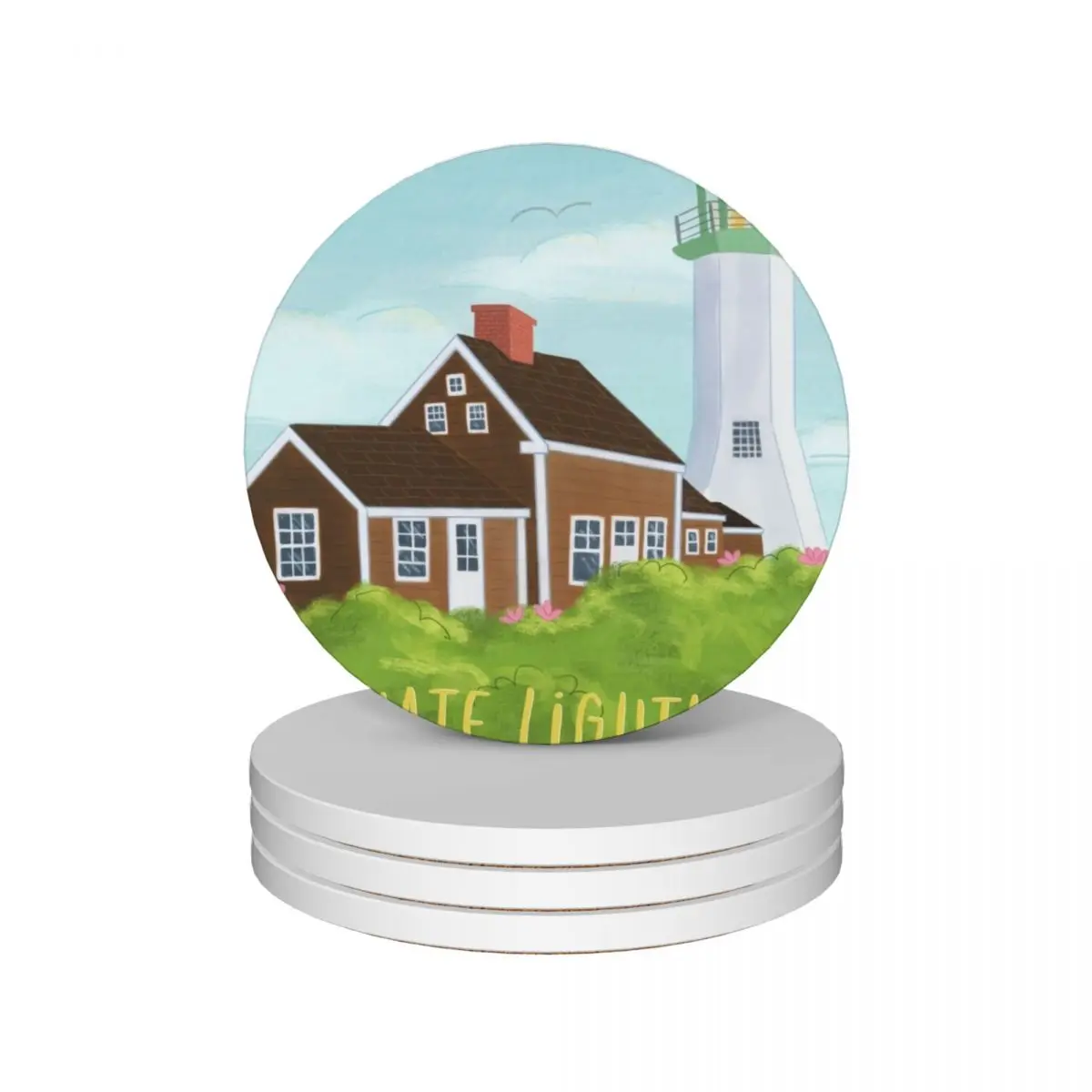 

Scituate Lighthouse Ceramic Coasters (Set of 4) for drinks set animal household utensils kitchen Coasters