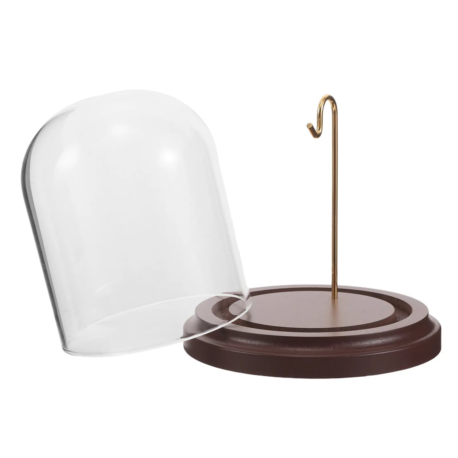 Pocket Watch Glass Display Dome Cloche with Hook Wood Base 3.1 X 4 Transparent Ornament Showcase Dust Proof Display Case - view 3