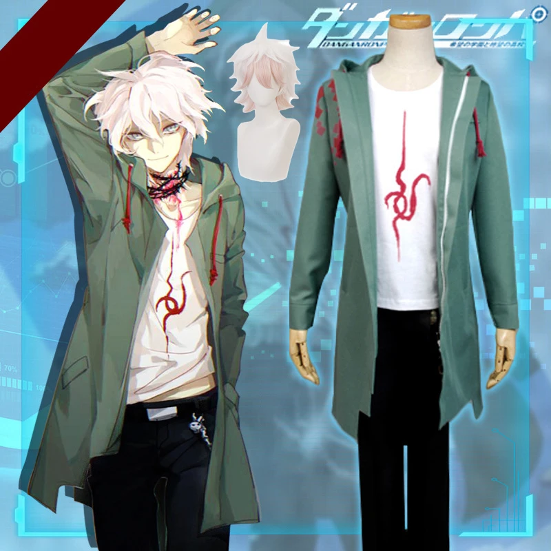 Dangan Ronpa 2 Danganronpa Cosplay Costume Komaeda Nagito Jacket hoodie female shirt school uniform Coat pants Wig shirt Men