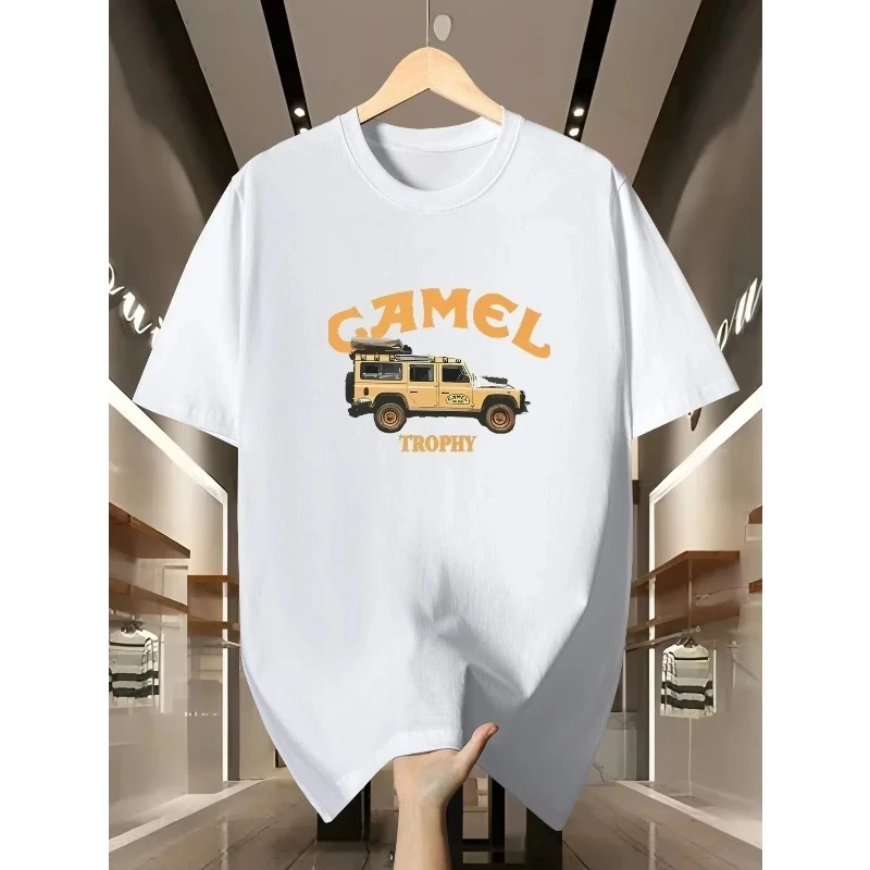 Men's Vintage Camel Trophy Car Print T-Shirt Casual Streetwear Y2K Cotton Short Sleeve Men's and Women's Summer Tees