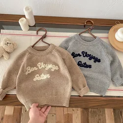 Ins Autumn Winter Baby Boys Sweaters Letter Embroidery Cotton Knitted Solid Infant Boys Liner Tops Toddler Boys Pullovers