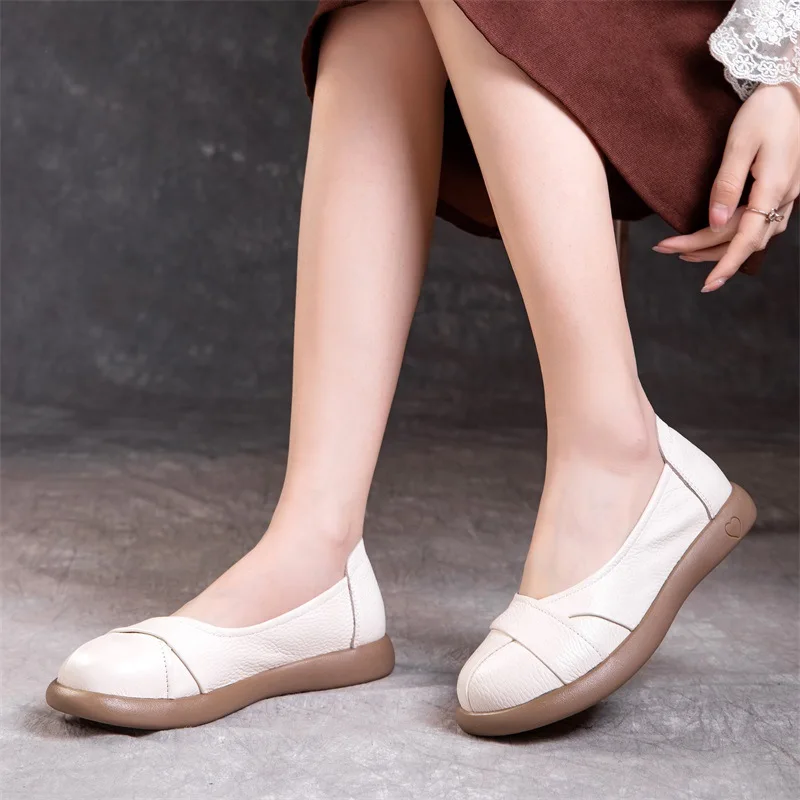 Women's shallow slip on shoes ladies low vamp cozy moccasines mom comfort shoes 2024 Autumn ballet flats genune leather loafers