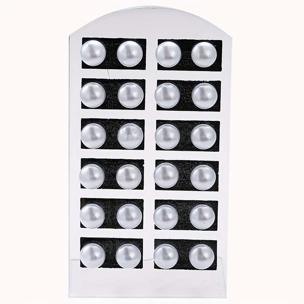 Elegant 12-Pair Set of White Faux Pearl Stud Earrings for Women - Chic Round Ball Design Resin Crafted Vintage Bohemian Y2K
