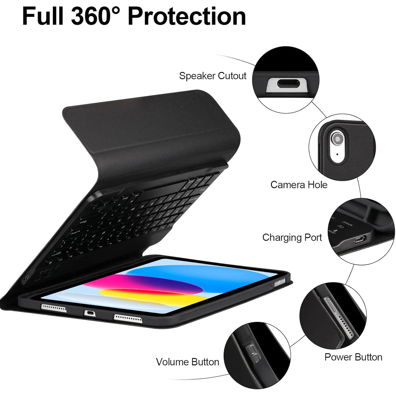 حافظة لوحة مفاتيح لجهاز iPad الجيل العاشر 10.9 بوصة، حافظة لجهاز iPad 11 بوصة A16 2025 مع فتحة قلم ولوحة مفاتيح بإضاءة خلفية