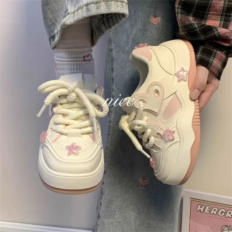 Pink Platform Female Sneakers Skateboard Kawaii Women Shoes Tennis Flats Casual Basket Korean Vulcanize Spring Summer 2024