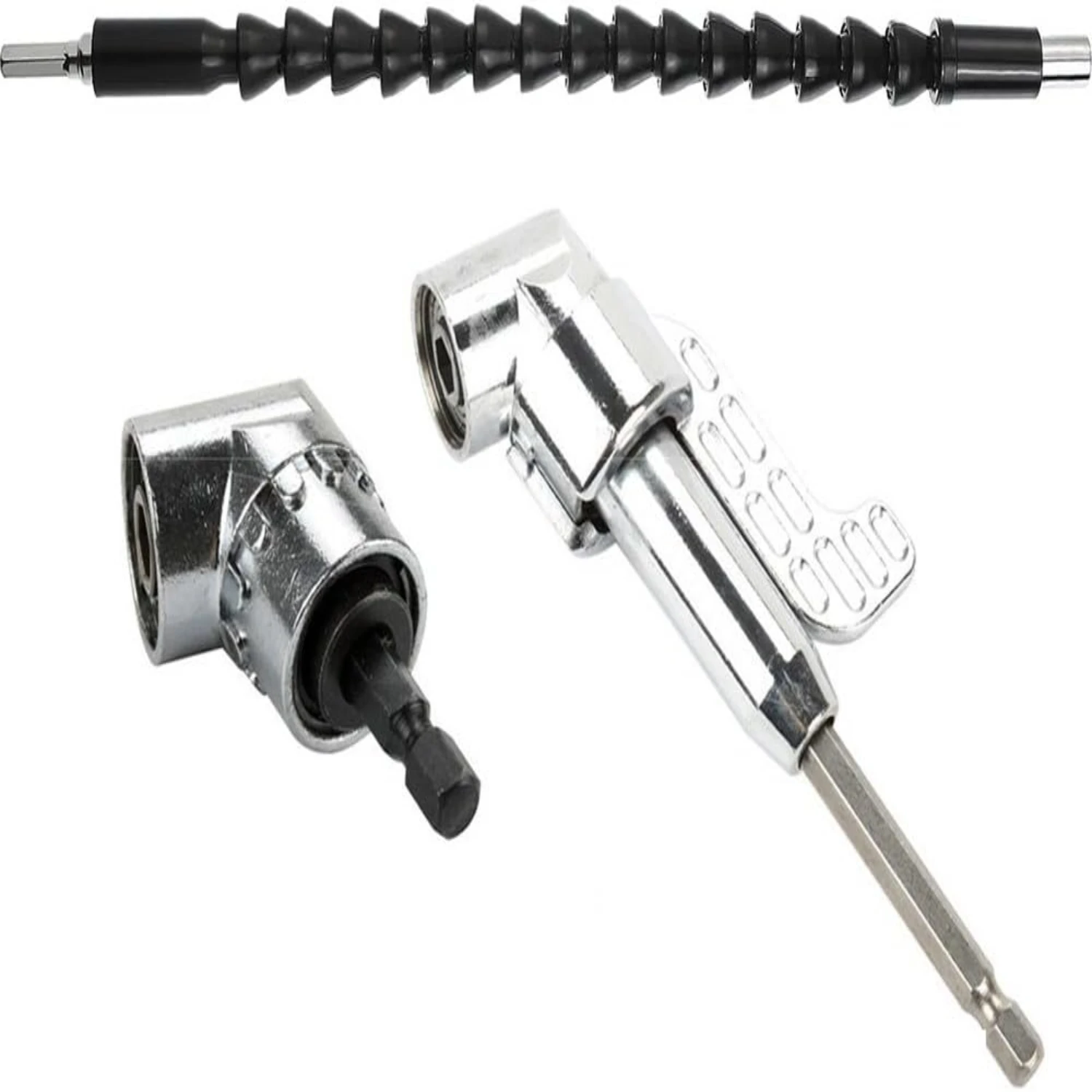 

Versatile Set of 3 Flexible Right Angle Drill Attachment Power Tool Kit with Hex Shank Screwdriver Bit Holder, Soft Shaft Extens