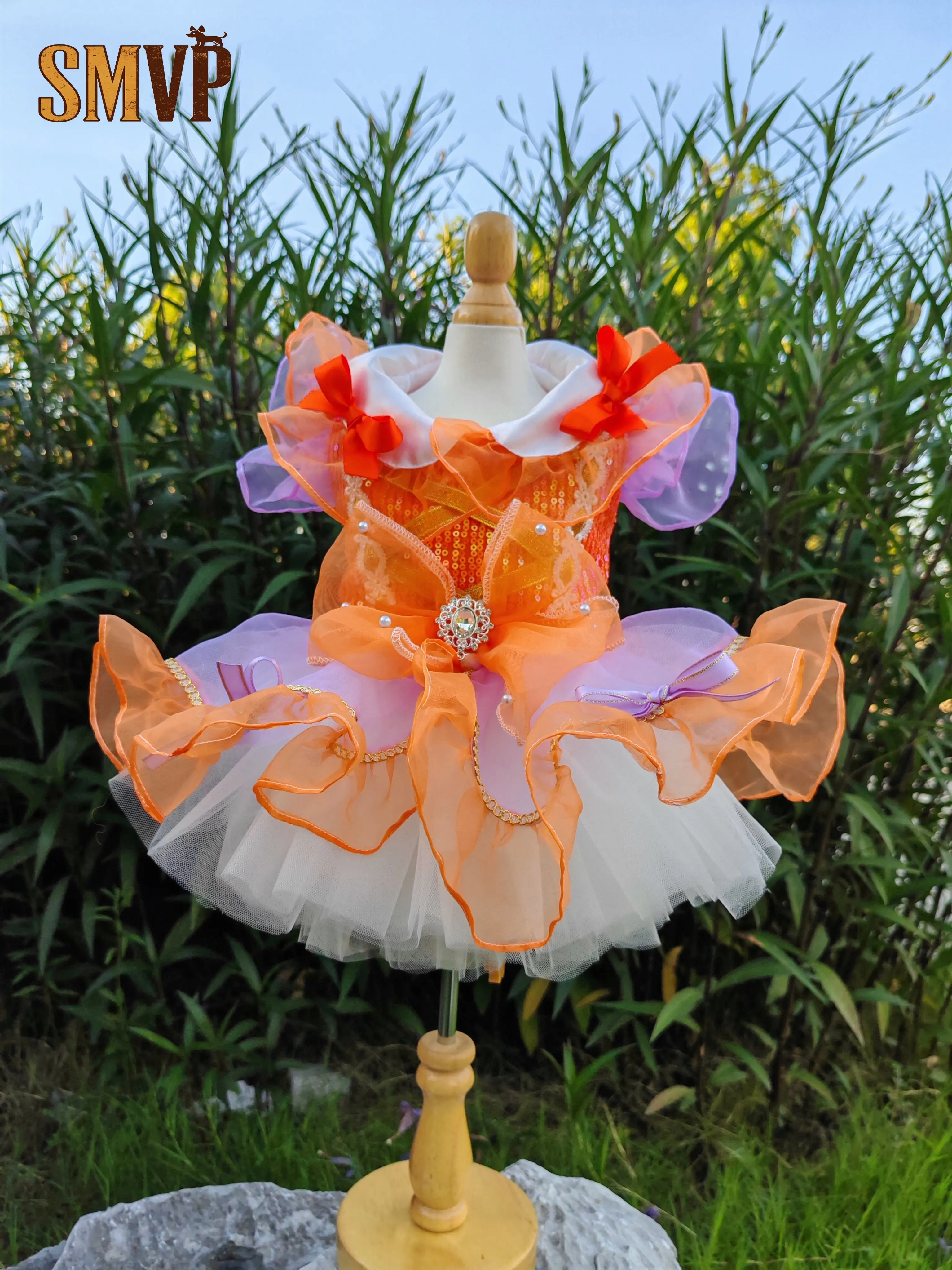 

Original Orange Princess Fantasy Fairytale Fluffy Dress Wedding Dress Tailored Pet Wedding Birthday Party Small Doggy Dress