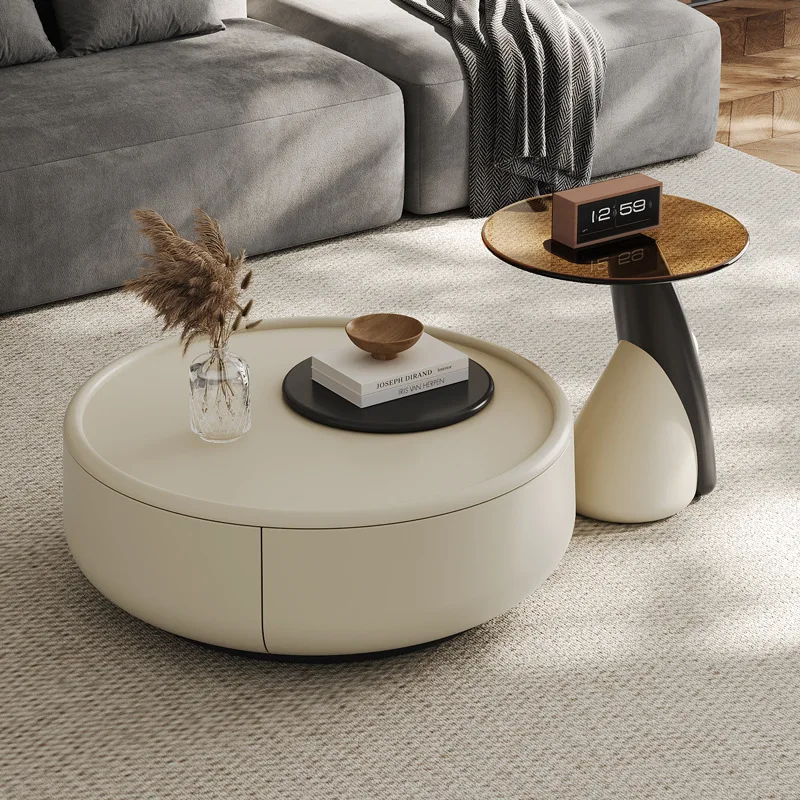 

Wabi Sand Cream Wind Rona Coffee Table Living Room Household Small Unit Solid Wood Round Tea Table 2025 New Combination