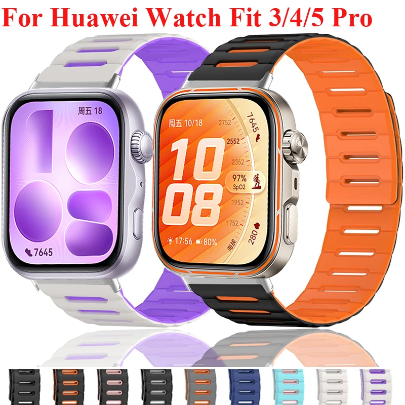 Magnetisches Silikonarmband für Huawei Watch Fit 5 Pro 4 3 Atmungsaktives Armband Sportarmband für Huawei Fit5 Fit5Pro Fit4 Fit4Pro Fit3