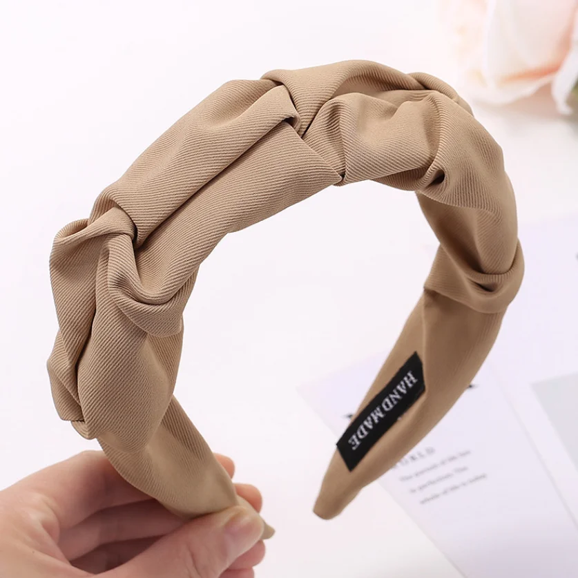 Einfarbiges geknotetes Haarband für Frauen, weicher Stoff, breites Haarband, modischer Turban-Haarreif, Haaraccessoires für den Alltag von Mädchen. – Detail 14