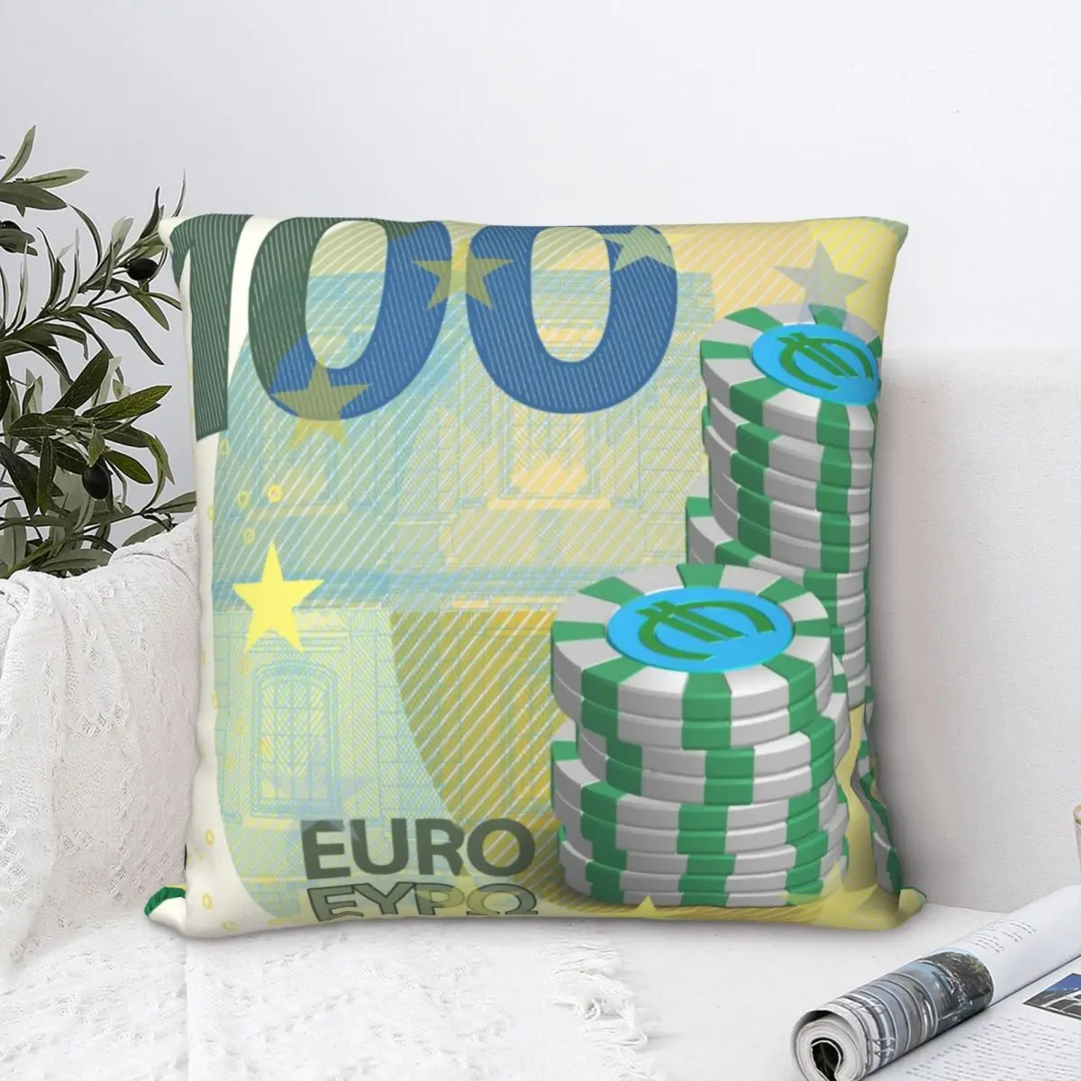 100 Euro European Union Note Square Pillowcase Polyester Pillow Cover Velvet Cushion Decor Comfort Throw Pillow For Home Sofa