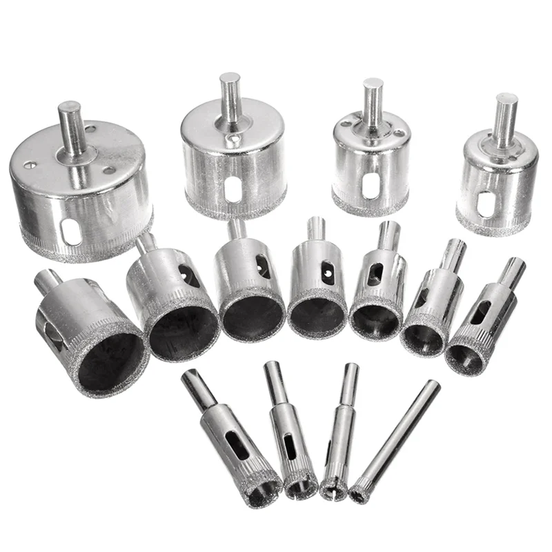 

AB15-15Pcs Diamond Coated Hole Saw Drill Bits Tile, Marble, Glass, Drill Bit Set 6-50Mm