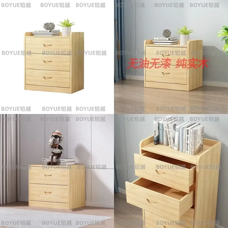 Solid Wood Bedside Table with Drawer Pine Nightstand Storage Cabinet for Bedroom Living Room Multi Layer Locker Chest