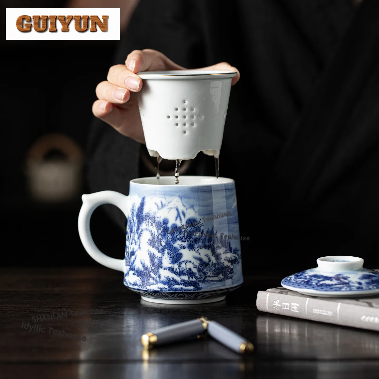 450ml Blue-and-white Snow Blessing Filter Tea Separator Cup Creative Tea Mug With Infuser Tea Maker Office Water Cup Craft