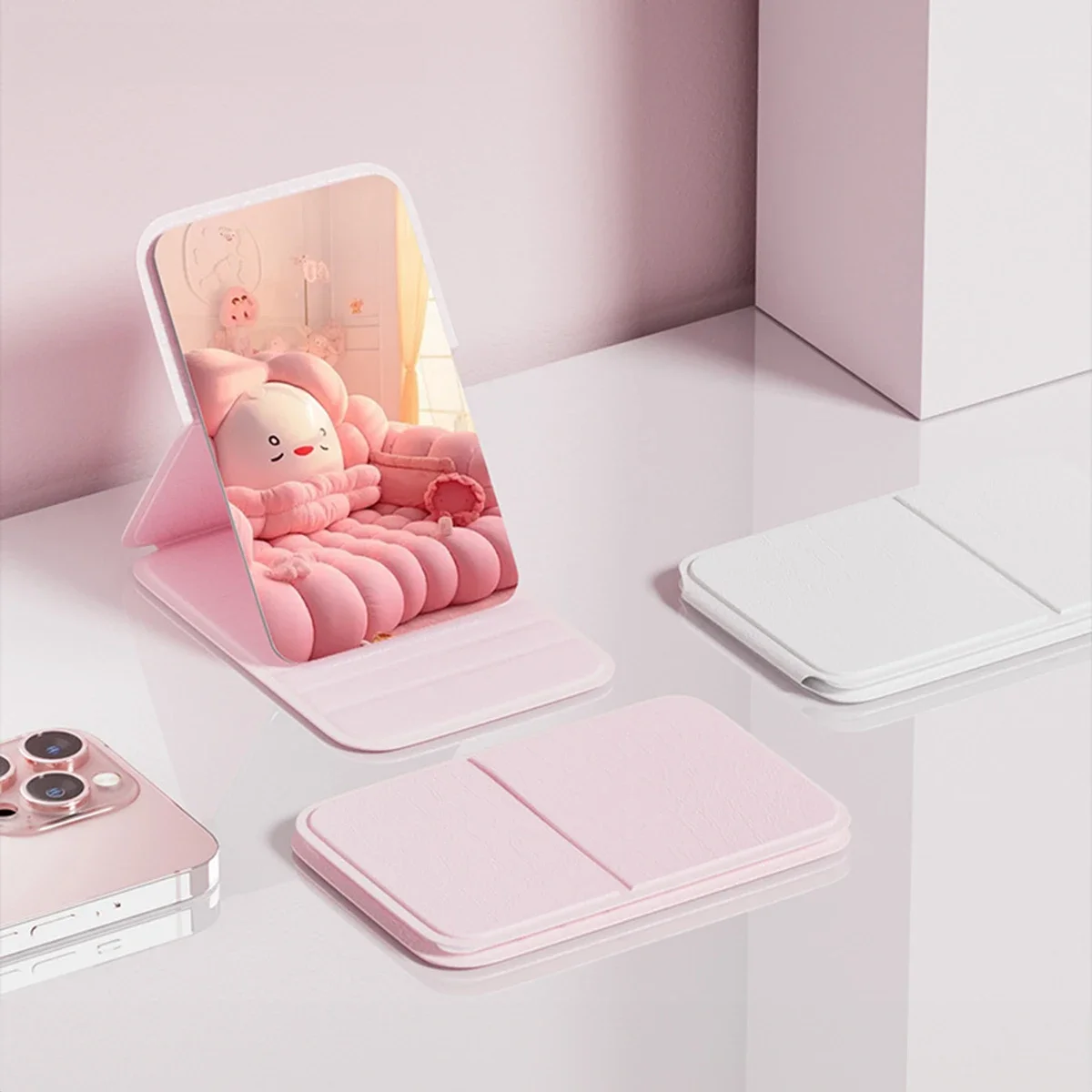 Mini espejo de maquillaje portátil, mesa de dormitorio y uso de oficina, espejo plegable ajustable y portátil 2030