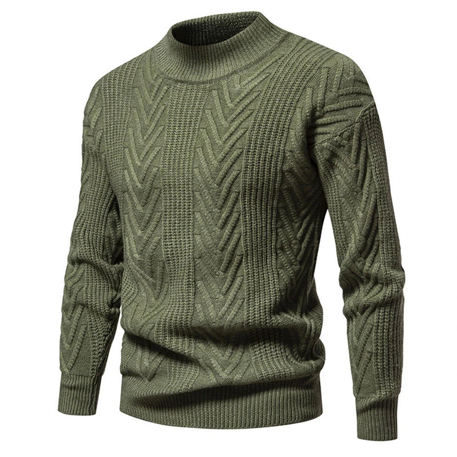 Solid Color Knitted Sweater Men Autumn Winter Thick O-neck Knitted Jumper Fashion Casual Solid Color Pullover Black Green