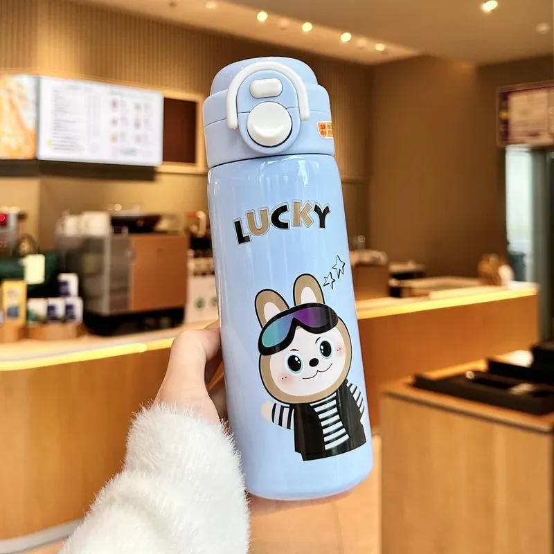 500ml kids stainless steel insulated water bottle, vacuum thermos mug for school, leakproof hot cold drink cup view 3