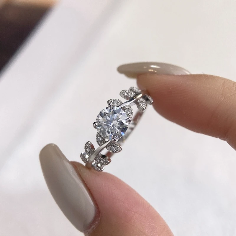 

DWJ 1CT Certified Real Moissanite Diamond Leaf Round Ring for Women's Daily Anniversary Real 925 Sterling Silver Fine Jewelry