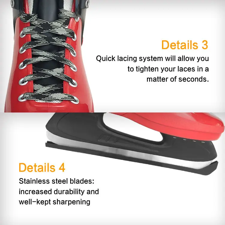 Hot sell professional quick lacing stainless steel blades plastic ice skates used in ice