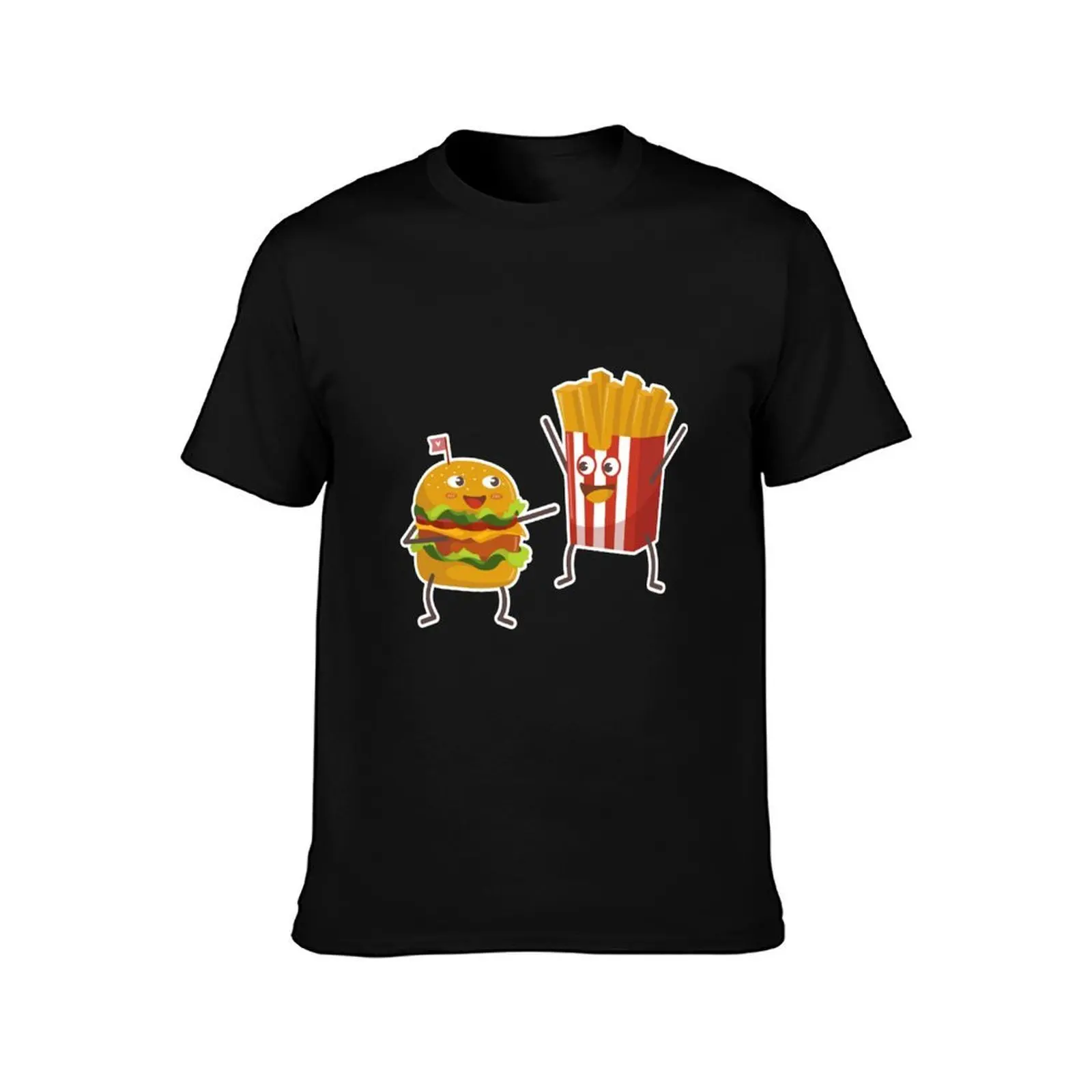 Hamburger And French Fries Friends T-Shirt, Summer Casual Cotton Tee, Oversized Streetwear Tops, Vintage Graphic Print