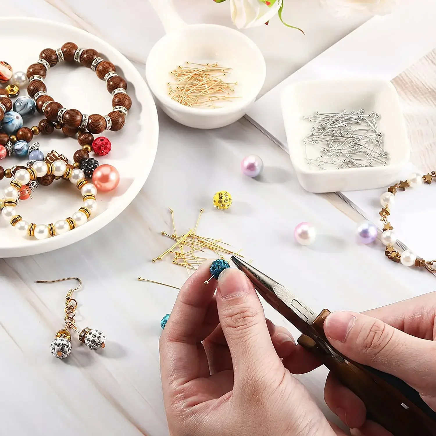 100 قطعة دبابيس كروية من الفولاذ المقاوم للصدأ دبوس رأس مطلي بالذهب والفضة للخرز خيوط صنع المجوهرات إكسسوارات يدوية الصنع يدوية الصنع