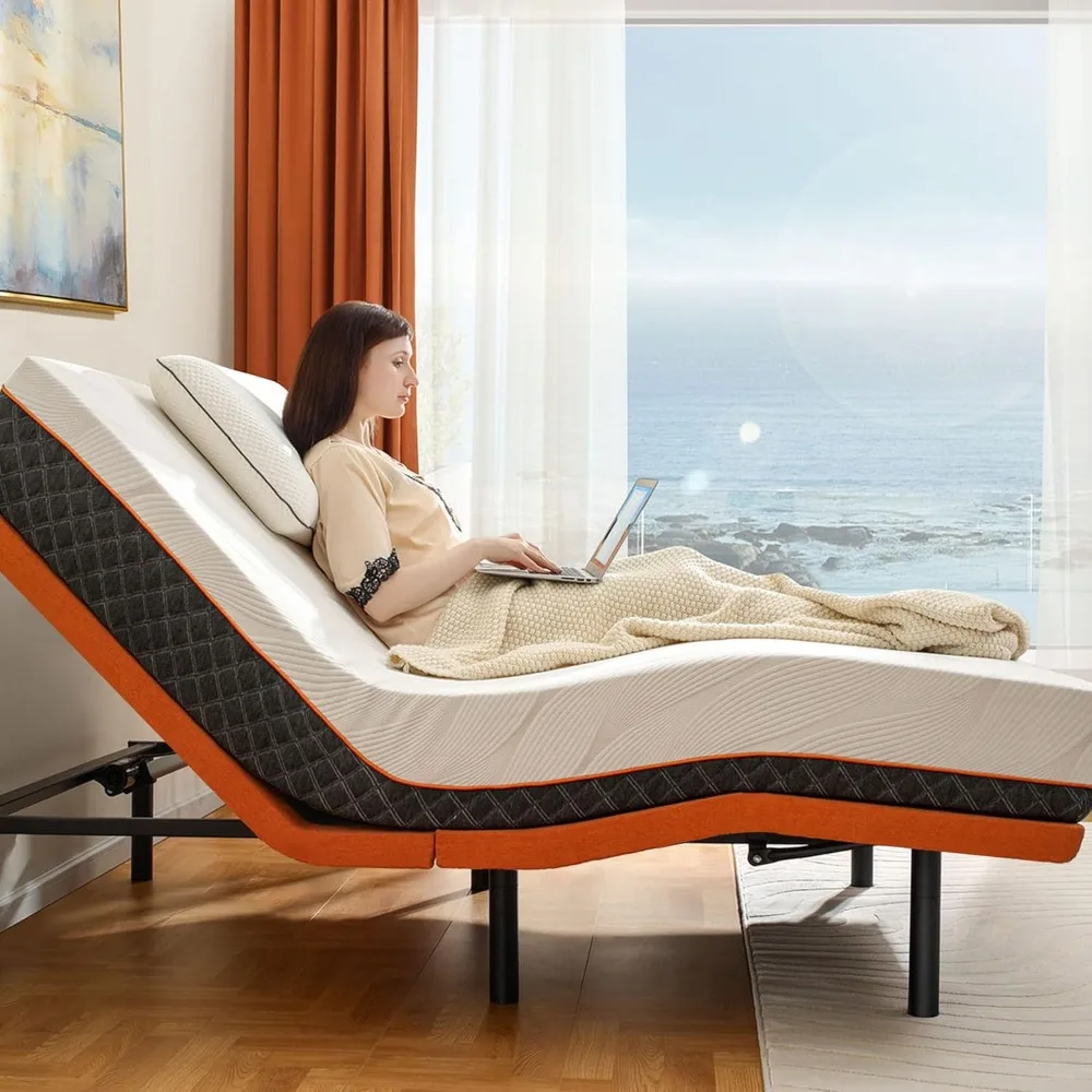 Adjustable Bed Frame Base - Easy To Install in 5 Minutes, Massage, Wireless Remote, Foot&Head Inclined, Zero Gravity