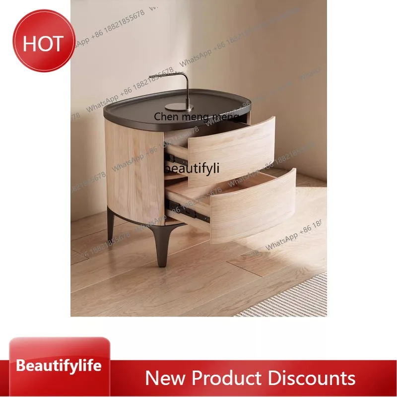 03 Simple pure solid wood bedside table, storage box, high-end sense, light luxury creative alternative to home bedroom