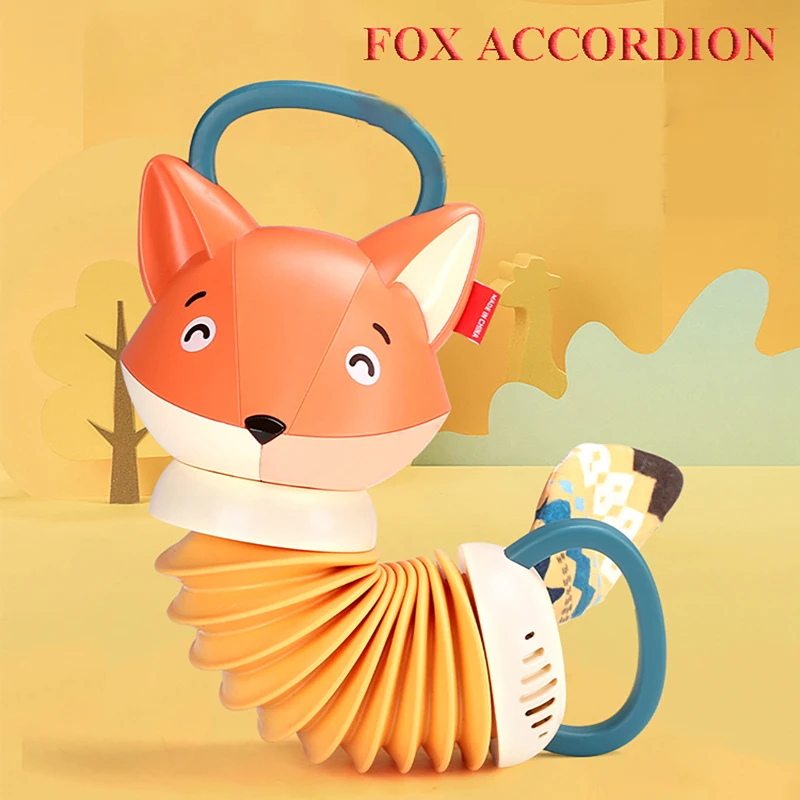 2022 New Cartoon Fox Accordion Convertible Sound Kids Exercise Soothing Baby Electronic Musical Instrument Educational Toy Gift