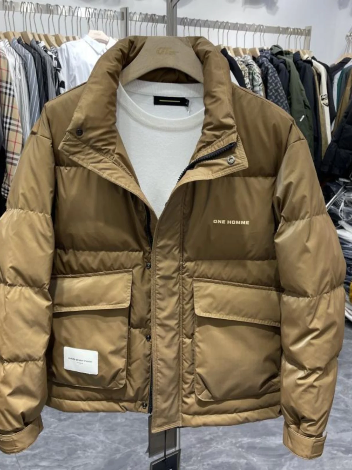 

Men's Stand Collar down Jaet White Du Feather Bread Sle Thi Outerwear Waterproof Casual Faion Warmth Youth