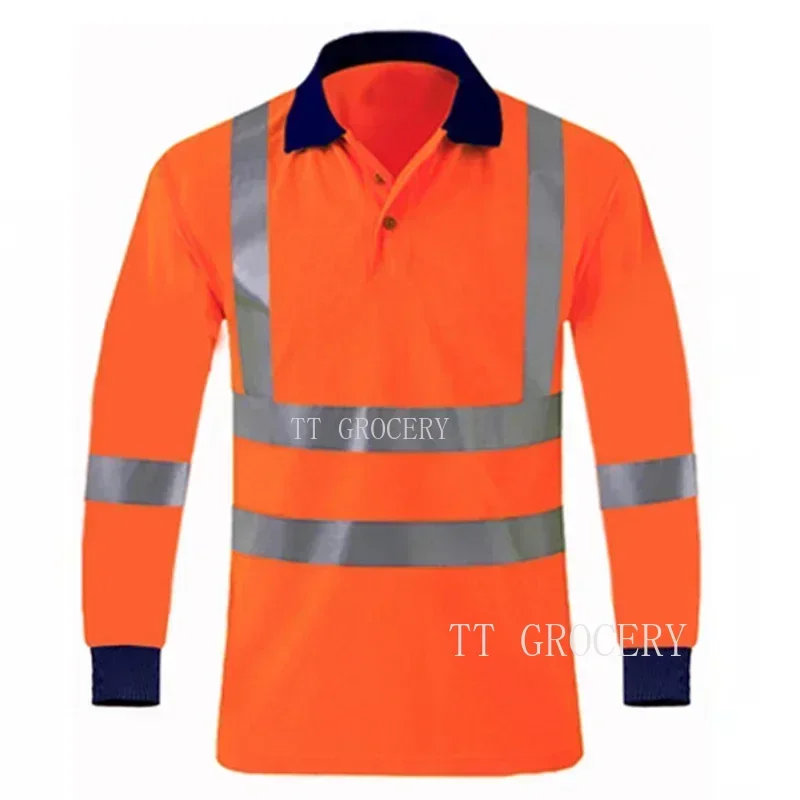 Summer Quick Dry Shirt Hi Vis Workwear Contrast Color Safety Long Sleeve Polo Shirt Reflective Work Tops For Working