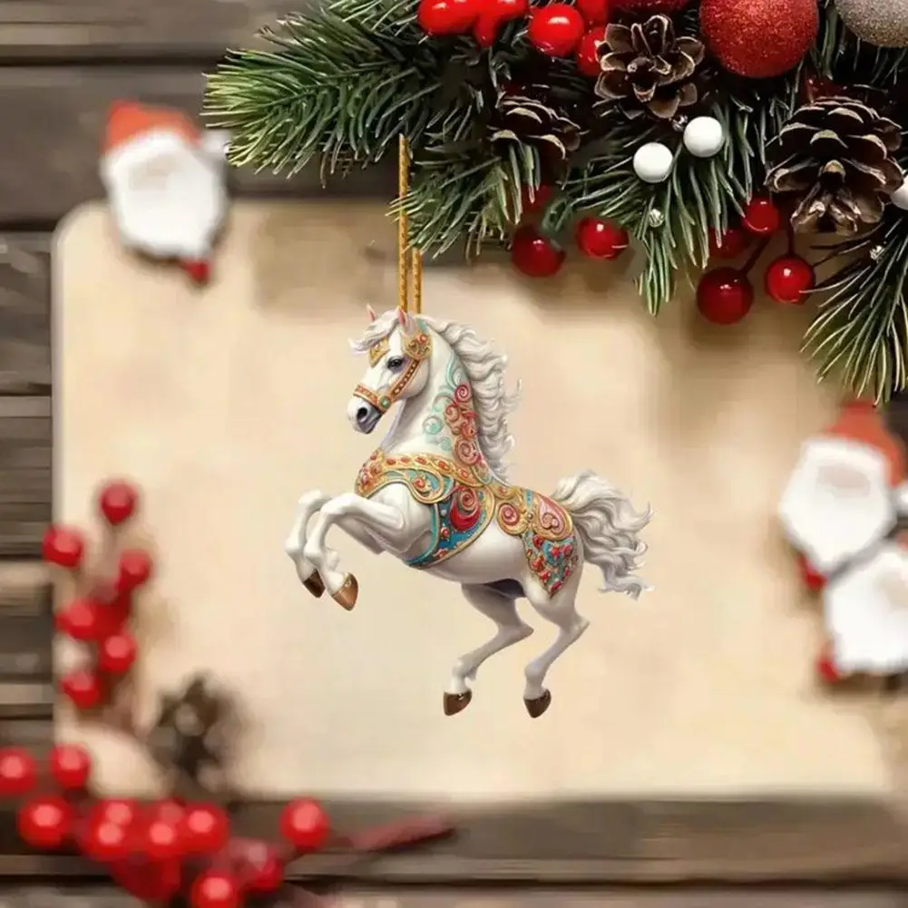 Christmas Horse Pendant 2D Flat Acrylic Fashion Funny Mirror Rearview Hanging Xmas Tree Car Gift Cute Party Home Decor Orna X0J3