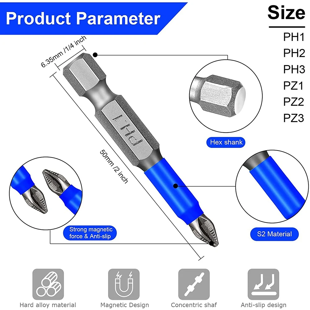 24 Pcs Magnetic Anti Slip Screwdriver Bits Set PH1 PH2 PH3 PZ1 PZ2 PZ3 Impact Driver Bit Set 1/4 Inch Hex Shank