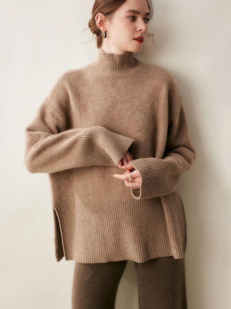 Luxury Women Cashmere Sweater Soft Warm Turtlenneck Pullovers Autumn Winter Thick 100% Cashmere Knitwear Basic Casual Loose Tops