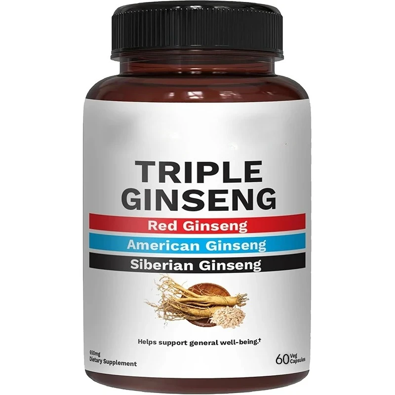 Triple Ginseng 650mg || An Effective Combination Of 60 Ginseng Pills, Non Gmo, Designed To Optimize Absorption, Gentle,