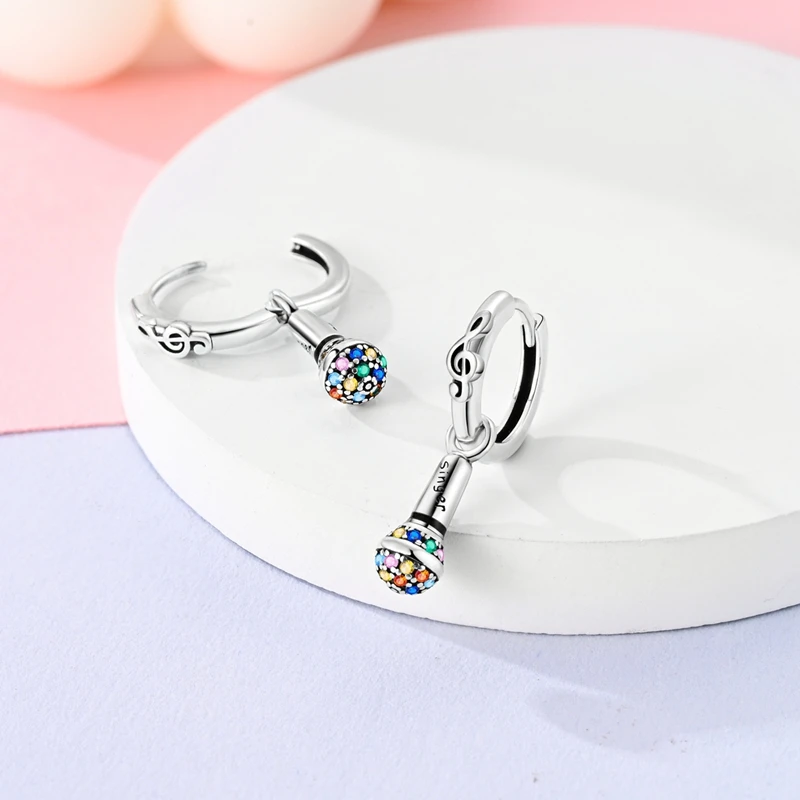 925 Sterling Silver Earrings Women Colorful Microphone Note Drop Earring For Anniversary Wedding Jewelry Gifts