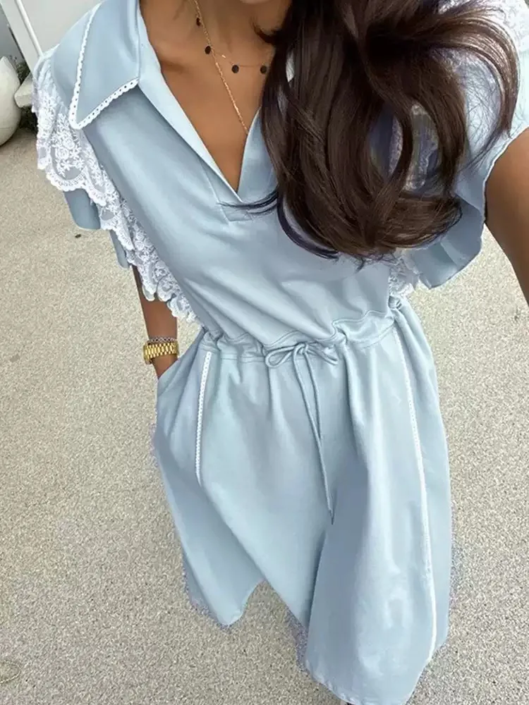 

Женская длинная юбка с кружевной отделкой Ele, летняя длинная юбка с завязками на талии, футболка ort Sve, ацетатное волокно 00%