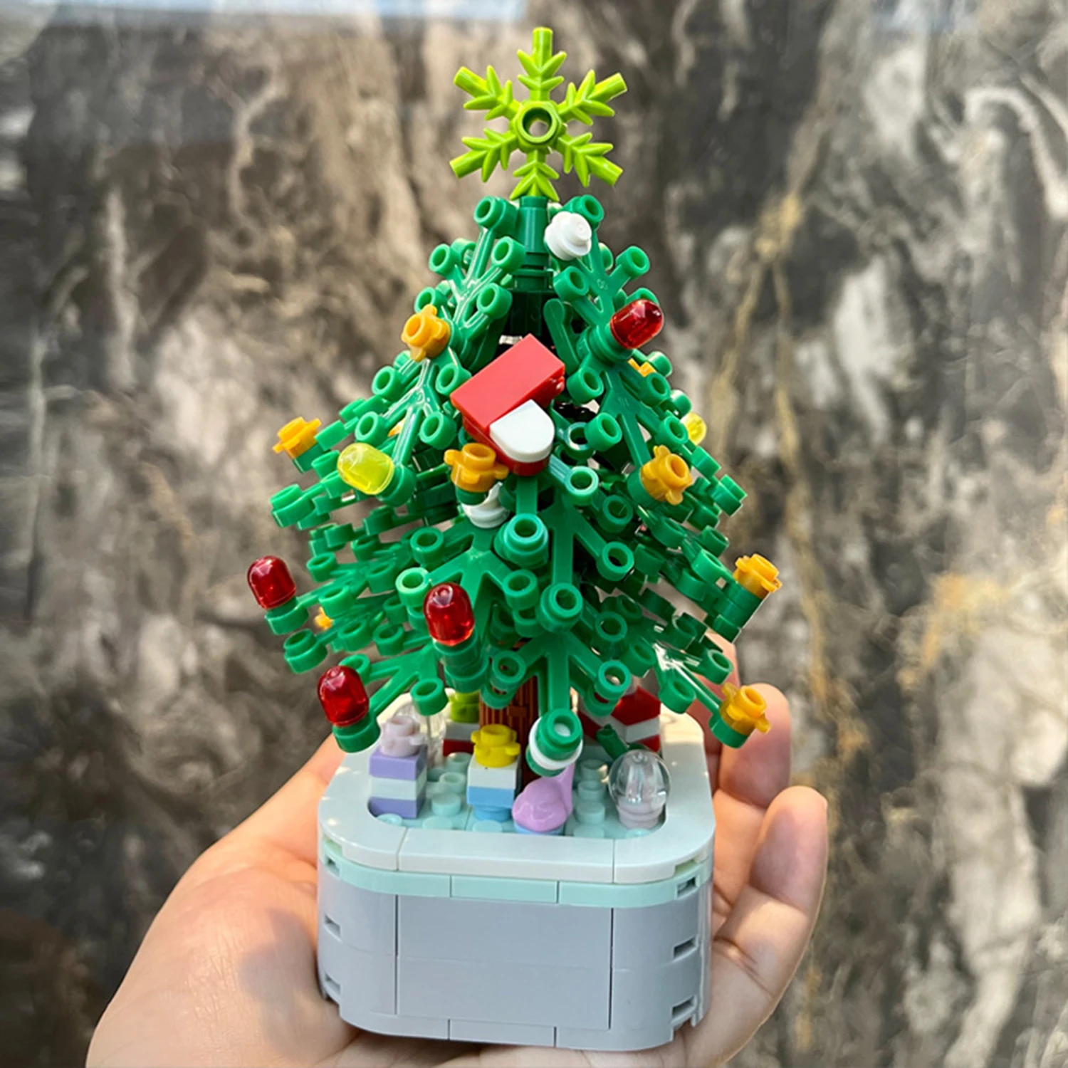 

Christmas tree building block potted decorations, large and small green, Barbie powder, Christmas holiday gifts