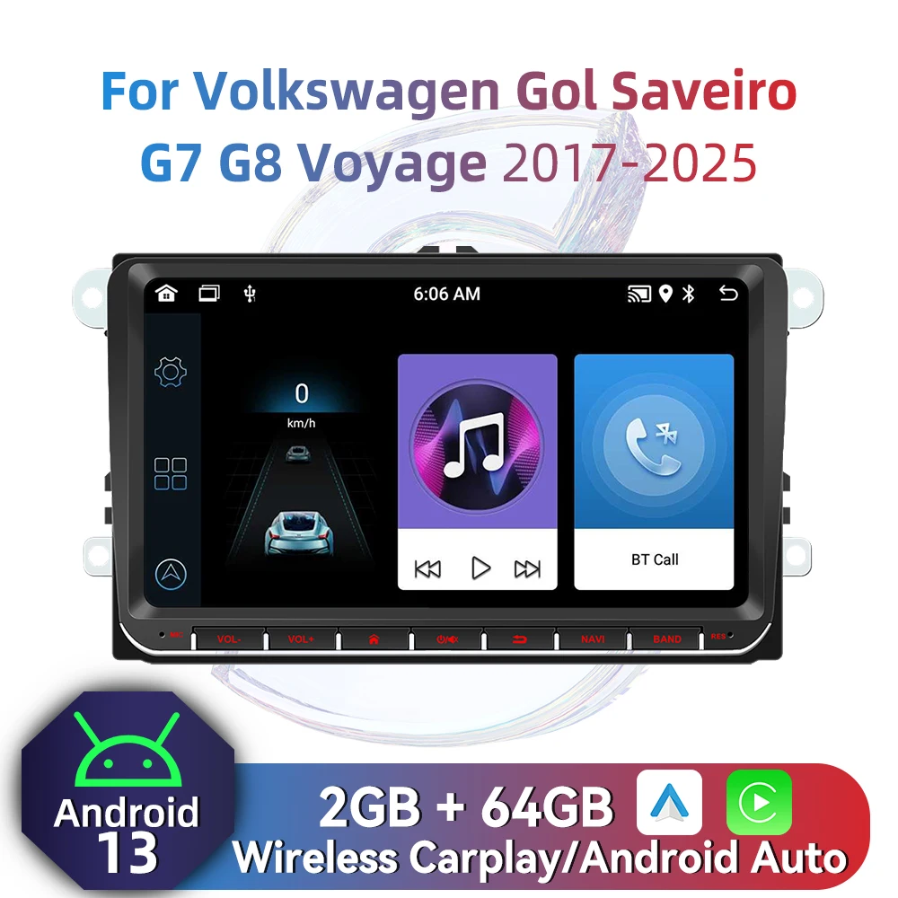 2Din راديو أندرويد سيارة الوسائط المتعددة لشركة فولكس فاجن فولكس فاجن جول سافيرو G7 G8 رحلة 2017-2025 9 "شاشة نظام تحديد المواقع والملاحة اللاسلكية Carplay