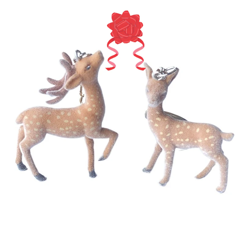 

Cute 3D Christmas Elk Keychains Key Ring For Women Men Kawaii Fluffy Sika Deer Animal Pendant Bag Airpods Box Car Charm Jewelry