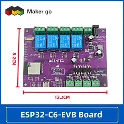 ESP32-C6-EVB Board Support Tasmota 4 Relay 4 Input with WIFI6 Bluetooth5 LE Zigbee Connectivity for Matter and Smart Home Work